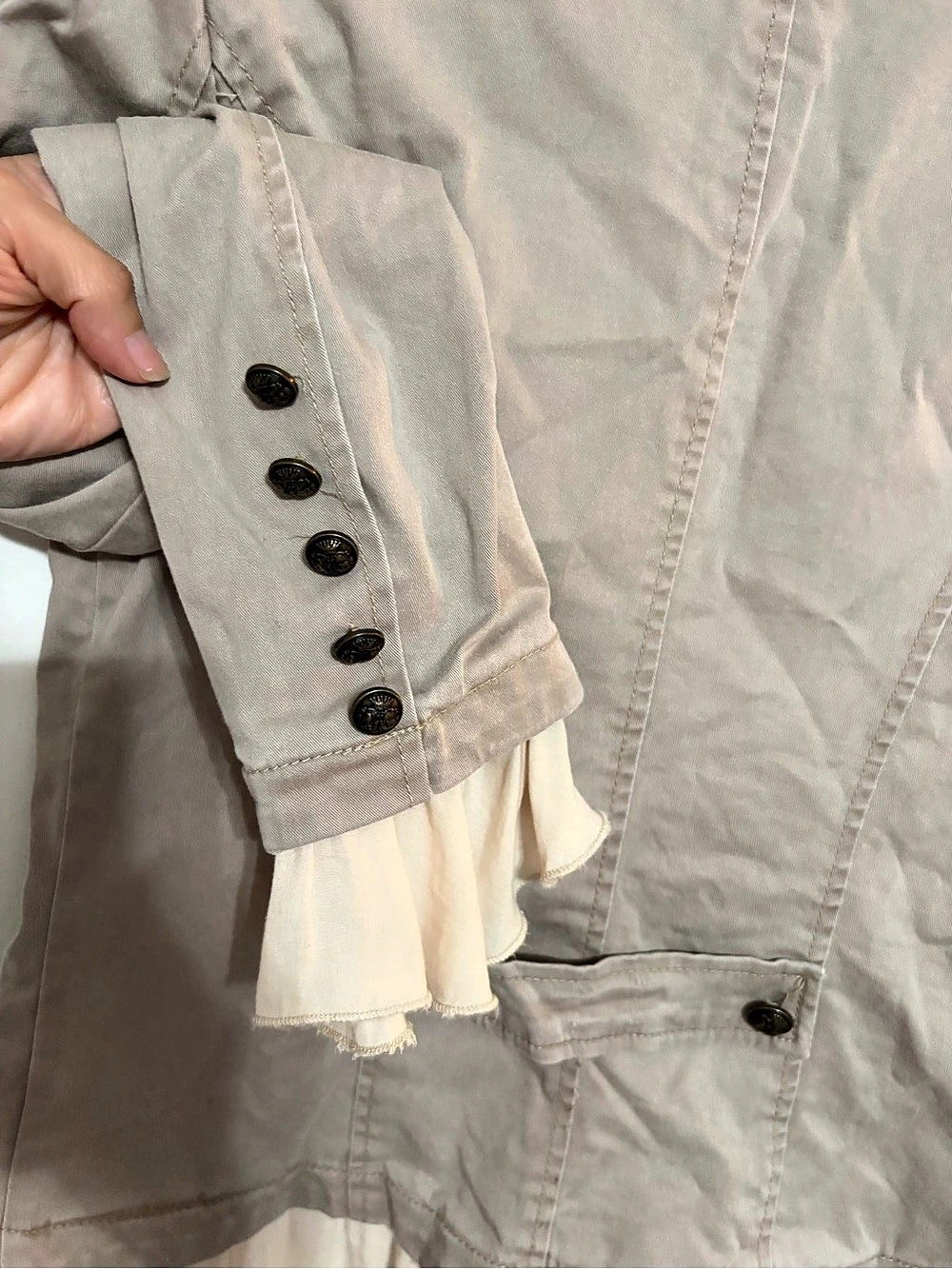 Free People Ruffle Romance Jacket Ruffle Utility Jacket Beige Small/romantic - Picture 5 of 9